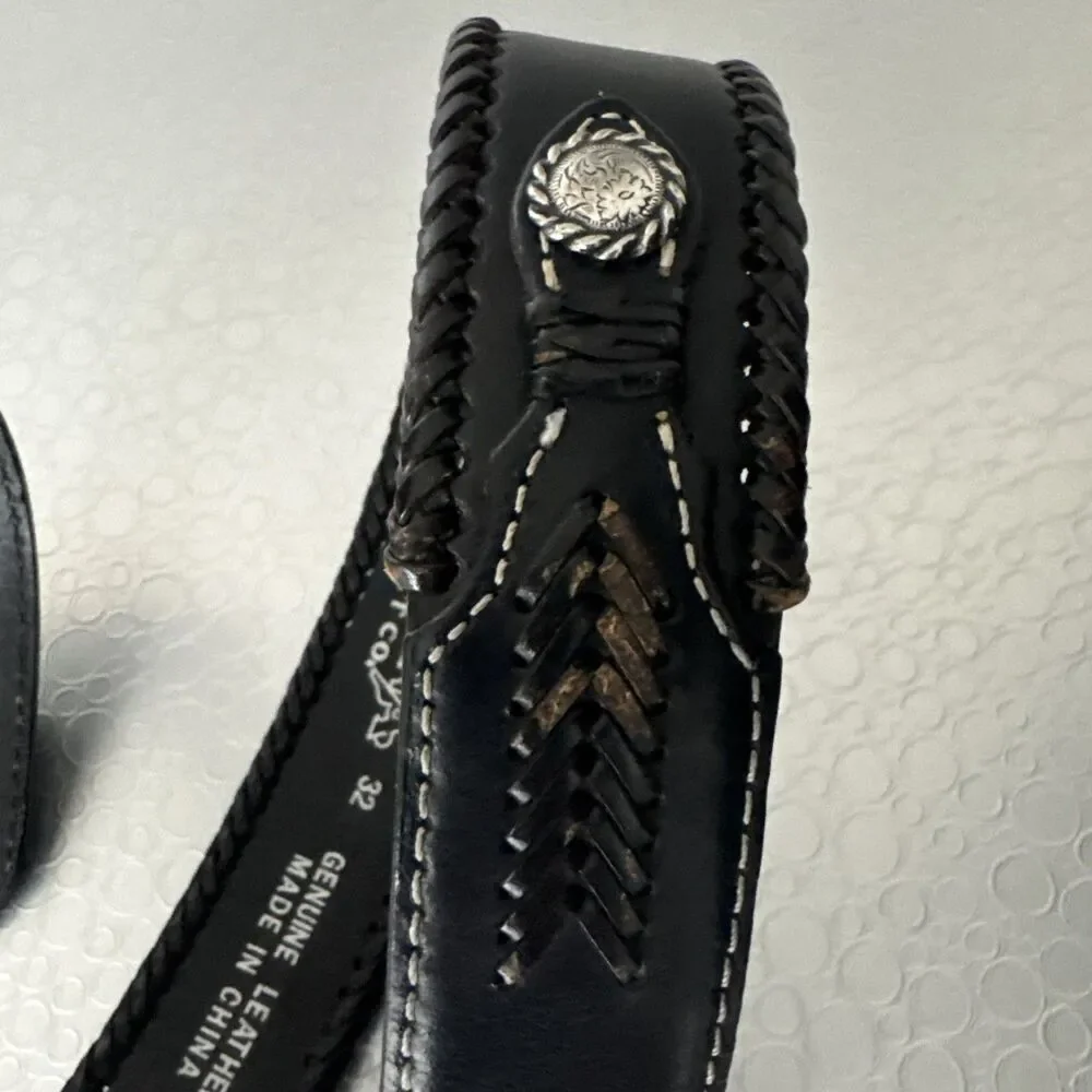 Nocona Black Leather Western Belt Strap No Buckle 32 Concho Laced Edge Cowboy